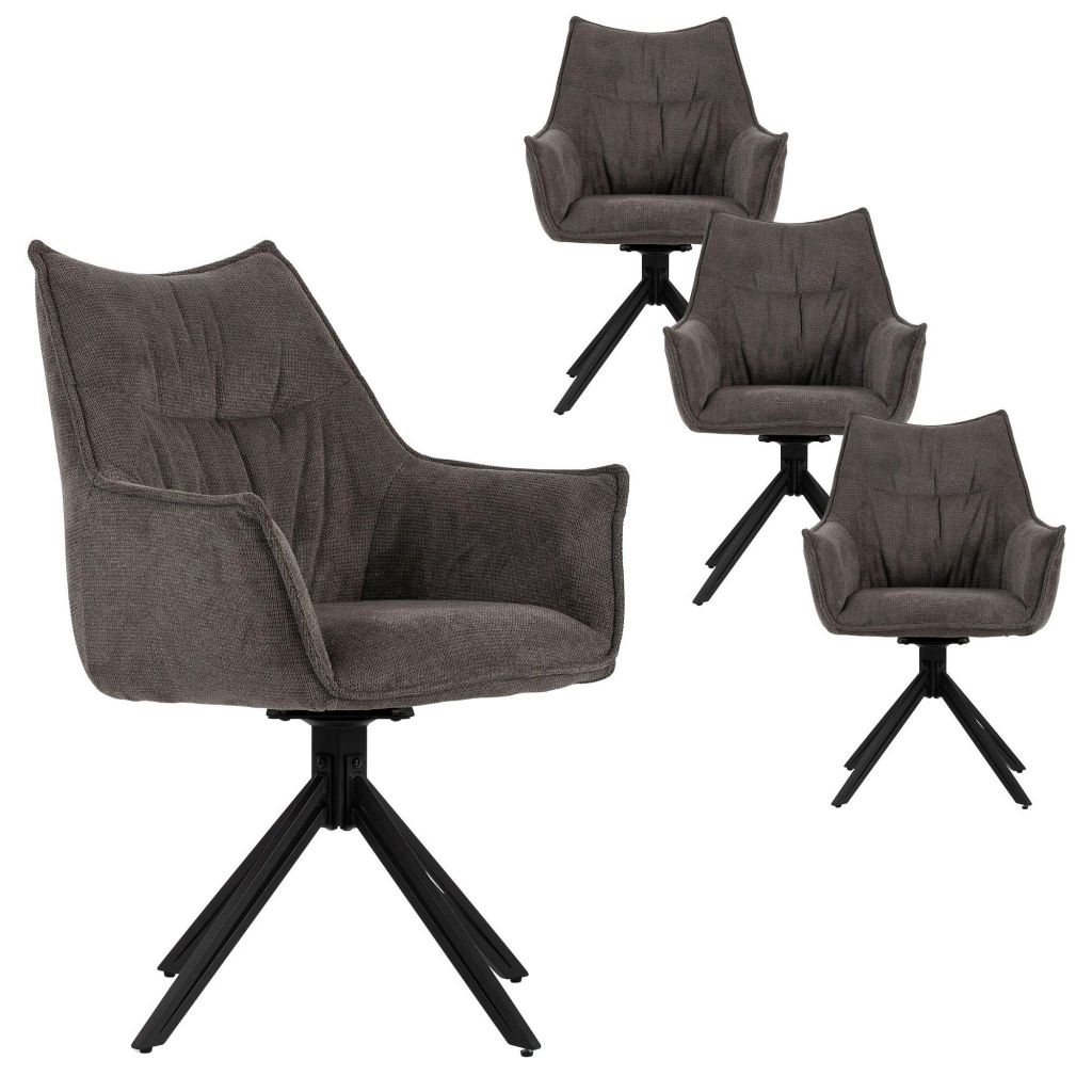 Esszimmerstühle 4er Set Ginosa anthrazit mit Armlehnen & drehbarem Sitz – gepolstert