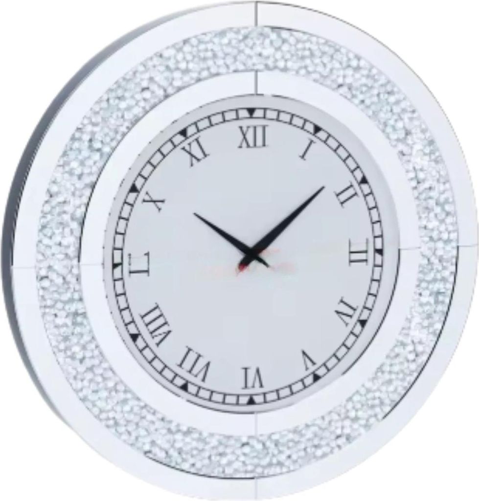 Elegante Crushed Diamond Wandklok – Runder Spiegel – 60cm – Ohne Beleuchtung – Modernes Design – Silber/Tawny