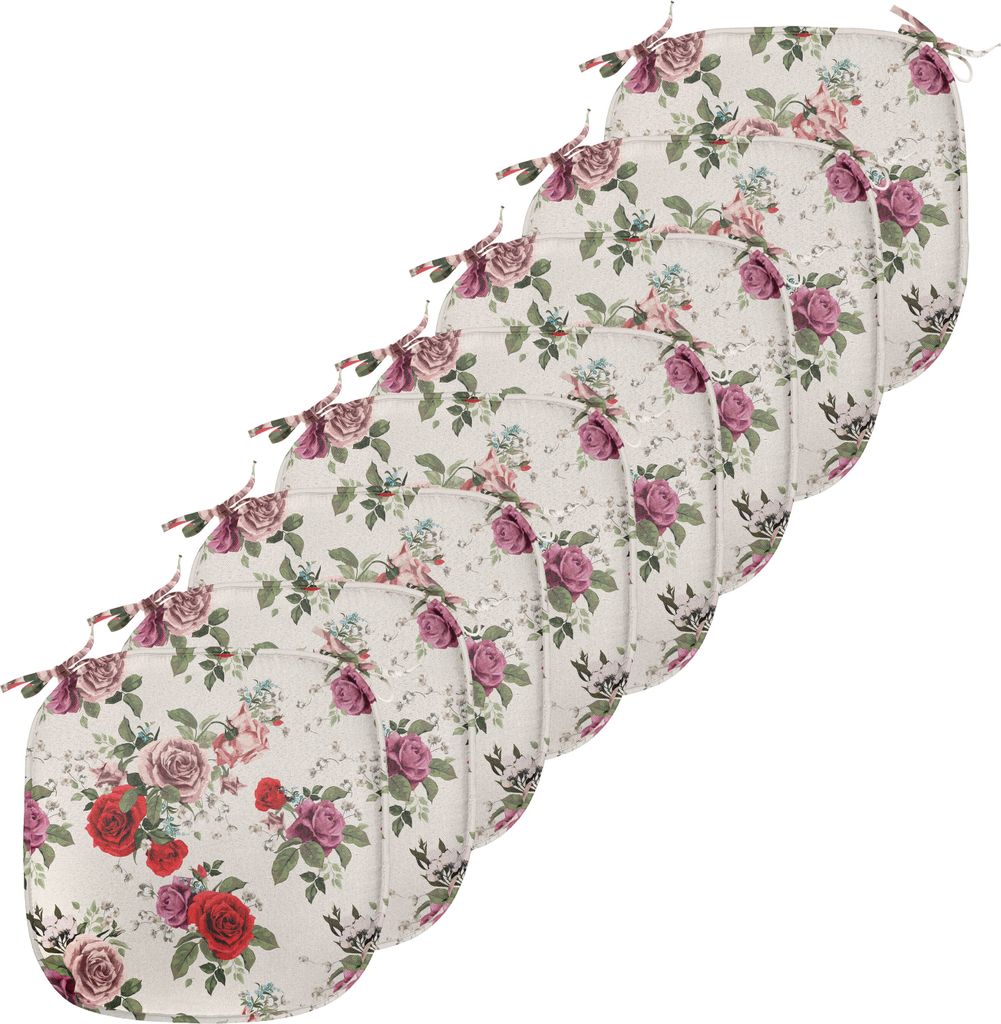 ABAKUHAUS Shabby Flora Polster für Esszimmerstühle, Romantisches Blumen-Blatt, Dekoratives wasserfestes Kissen mit Riemen für Küchensitze, 40 c...