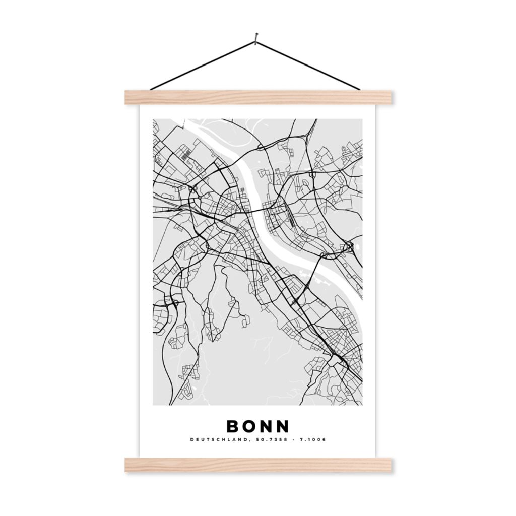 MuchoWow Textilposter Deutschland - Stadtplan - Bonn - Karte 40x60 cm mit holzfarbenen Rahmen - Poster
