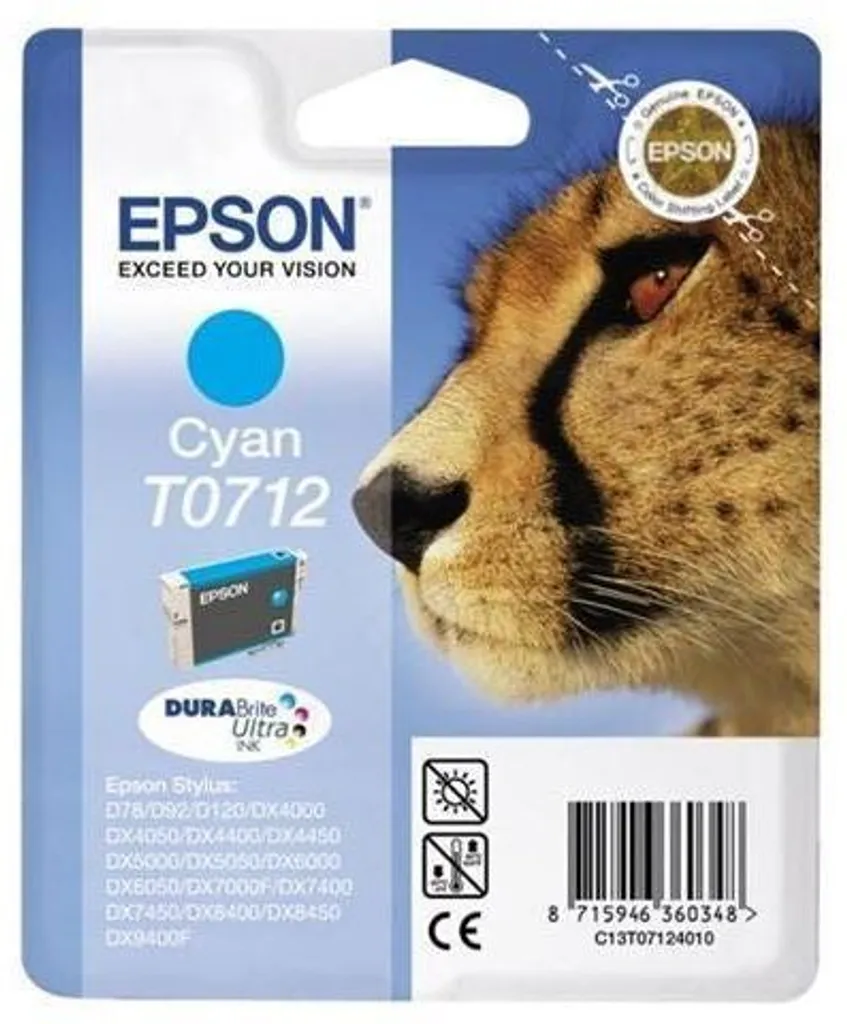 Epson T0712 Cartouche d'encre Cyan origine série Guépard pour Stylus