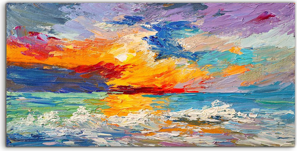 Coloray - Glasbild - 100x50 cm - Wandbild - Glasbilder - Malerei Meeres bunte Sonnenuntergang