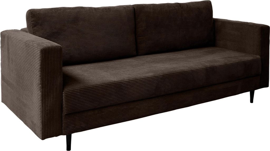Ares Meble Cord Sofa mit Schlaffunktion SANTINO - Wohnzimmer Couch, 2er Sofa Bett, Rückenkissen Sofa mit Bettkasten - 232x98 cm - Braun