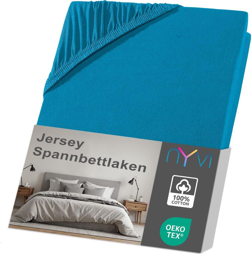 NYVI Jersey Spannbettlaken DreamScience 140x200 - 160x200 cm petrol für Matratzen bis 22 cm Höhe - Weich & Anschmiegsam, Rundumgummizug, Bügelfrei