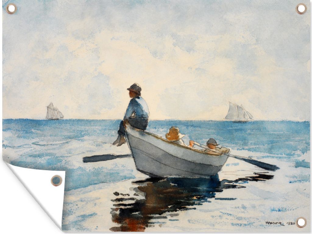 MuchoWow 120x90 cm Outdoor-Poster Gartendeko Sichtschutz Garten Poster für den Garten Jungen in einem Dory - Gemälde von Winslow Homer