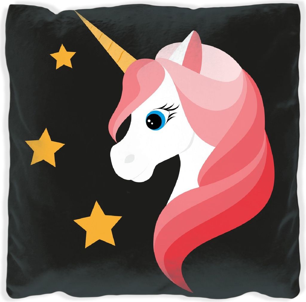 Wallario Premium Kissen, weiche Oberfläche, mit Motiv Einhorn Muster - Süße rosa Einhörner mit Sternen, Größe: 60 x 60 cm, mit weißer Rücks...