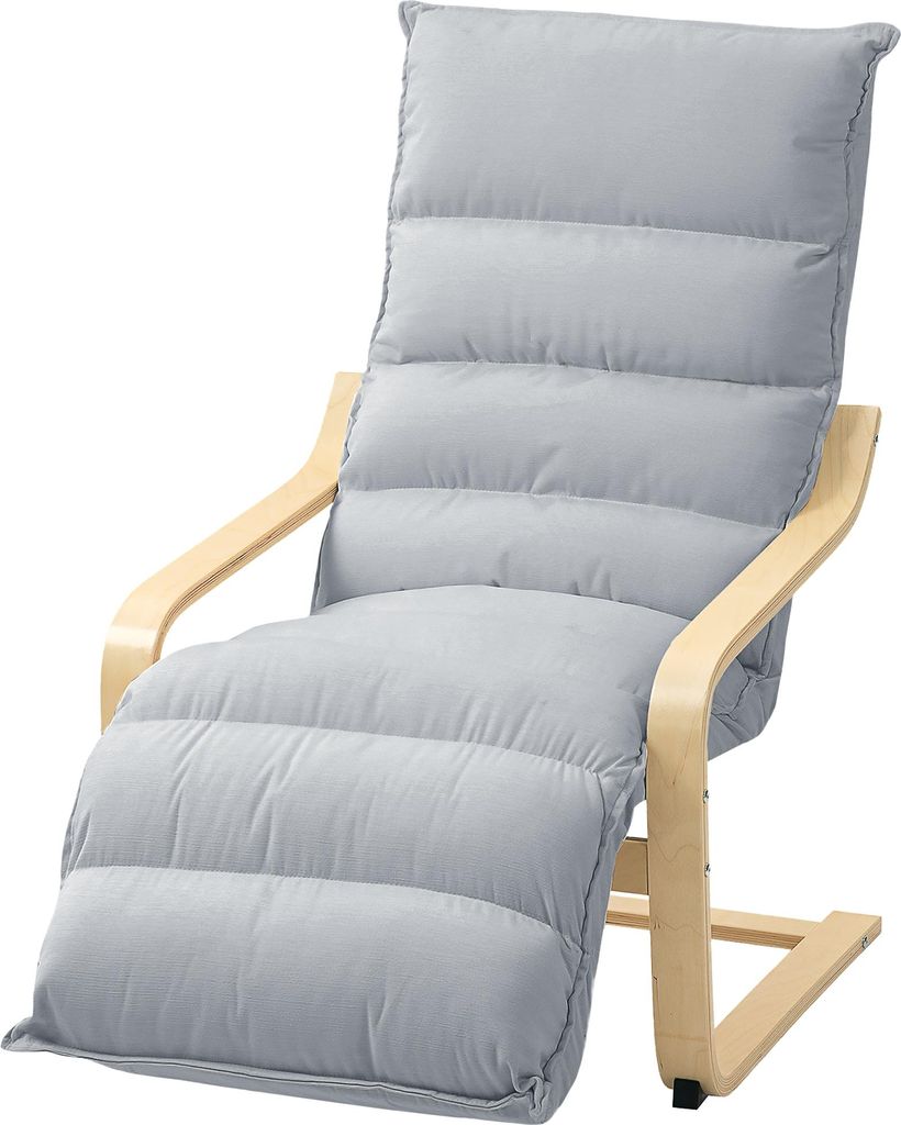 Lounge-Sessel aus Birkenholz, Polstersessel mit verstellbarer Fußstütze, Moderner Armlehnstuhl, Hellgrau