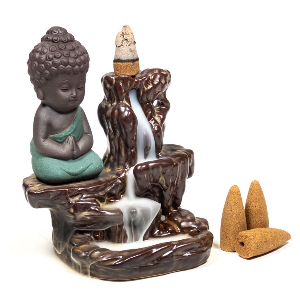 yogabox Rückfluss Weihrauchbrenner Wasserfall - 12 x 9 x 7 cm Kleiner Buddha