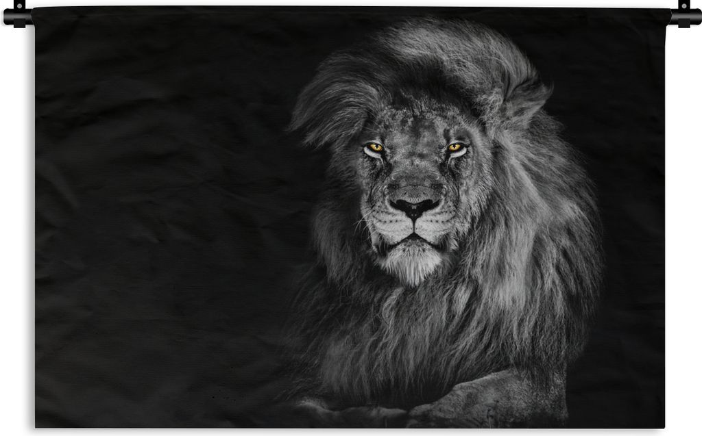 MuchoWow Wandteppich Wandbehang Löwe - Augen - Orange - Schwarz und weiß - Tiere - Porträt 120x80 cm Tapisserie Dekoration Wandtuch - Wanddeko...