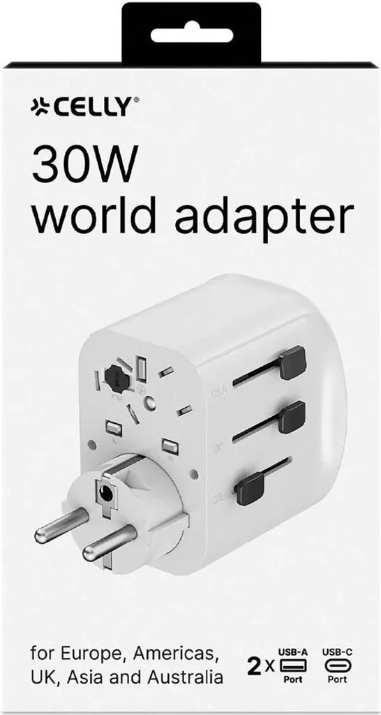 Chargeur Rapide 30W USB-C et USB-A Celly Multiplug Multi-ports Compact