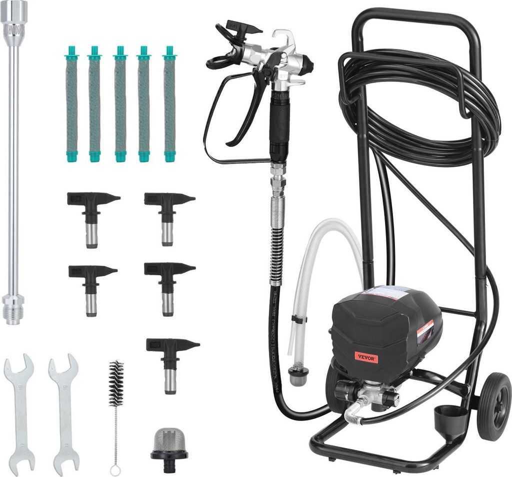 VEVOR Airless-Farbspritzgerät Sprühgerät mit Standfuß 640 W 3000 psi, Farbsprühsystem mit Reinigungsbürste & Schlauch & Verlängerungsstange ...