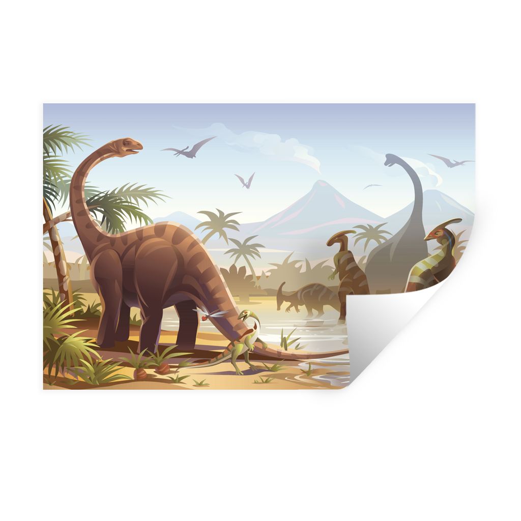 MuchoWow Wandtattoo Wandsticker Wandaufkleber Dinosaurier - Landschaft - Tropisch - Kinder - Jungen 120x80 cm Selbstklebend und Repositionierbar ...
