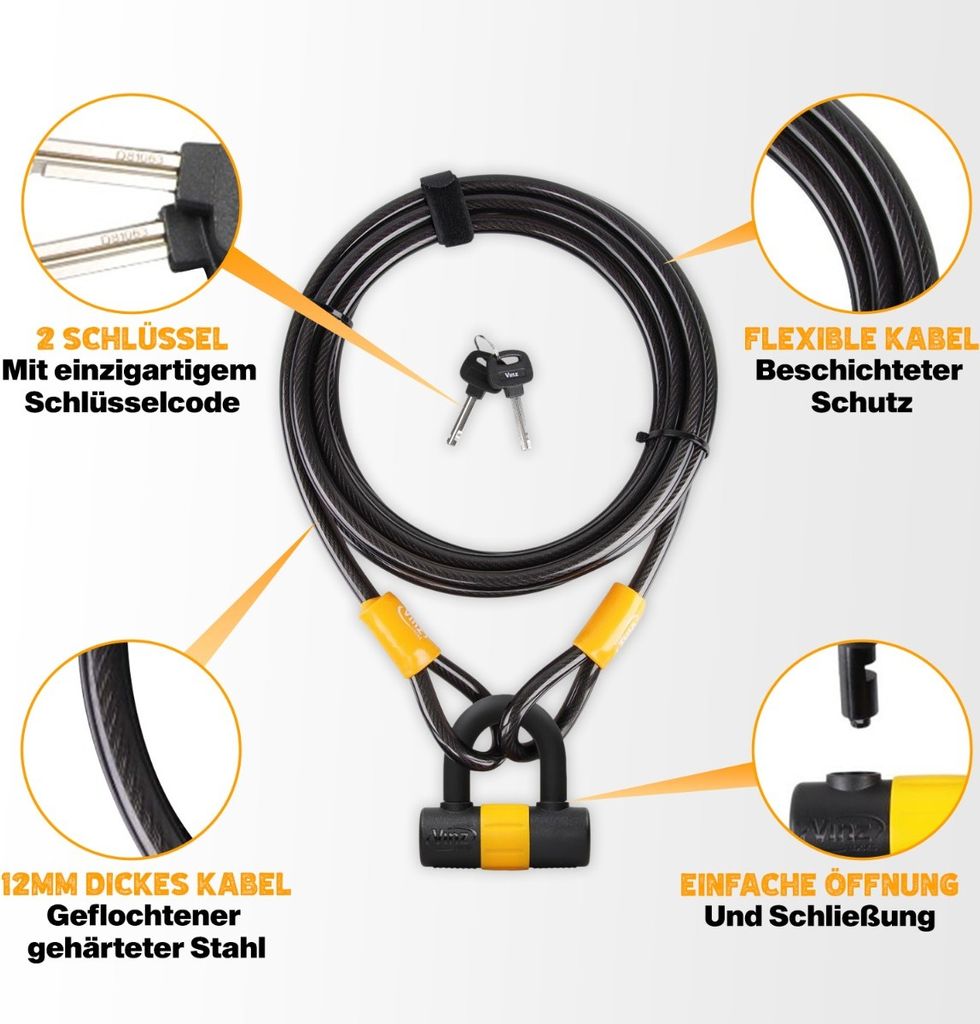 LANGES Seilschloss 10 Meter – Panzerschloss Für Boot, Camping, Gartenmöbel & Fahrräder, Robust Mit Schlüssel