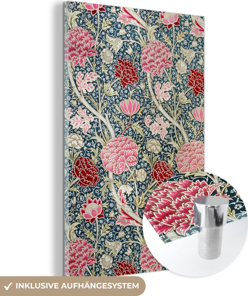 MuchoWow Glasbilder - Bilder auf Wandbild - Foto auf Glas Blumen - Vintage - Rosa - Botanisch 40x60 cm Wanddekoration aus Glas - Acrylglasbild - Ac...