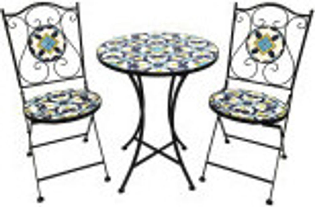 Mosaik Eisen Set 3tlg. Gartenset Bistro Set Sitzgruppe Gartenmöbel klappbar