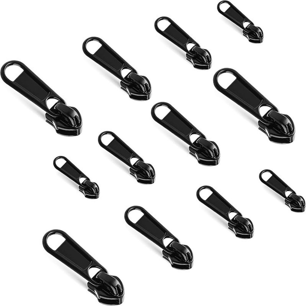 INF 12er-Pack Reißverschluss-Schieber #3 #5 #8 #10 Nylon, Metall Reißverschluss Reparatur Schwarz