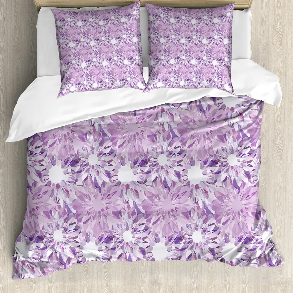 Freyamy Copripiumino 220 x 240 Amour Viola Set da letto matrimoniale in microfibra con cerniera reversibile Set copripiumino con 2 federe 65 x 65 cm per bambine