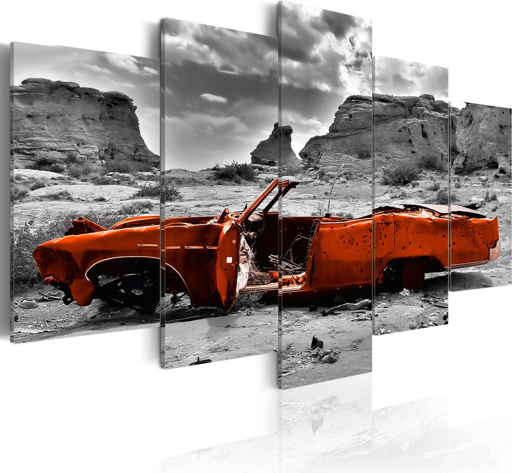 Leinwandbilder 200x100 cm c-A-0065-b-o Vlies Leinwandbild 5 tlg Kunstdruck modern Wandbilder XXL Wanddekoration Design Wand Bild AUTO WRACK WÜSTE ...