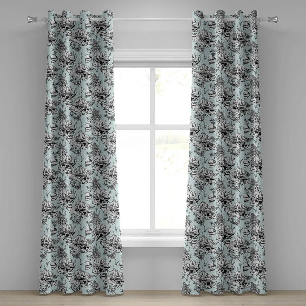 Rideau de salon Shabby Flora pour grande baie vitrée Noir et Bleu