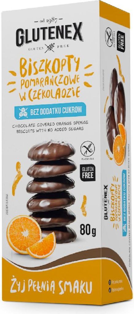 ORANGEN-BISKUCHEN IN SCHOKOLADE OHNE ZUCKERZUSATZ, GLUTENFREI 80 g - GLUTENEX
