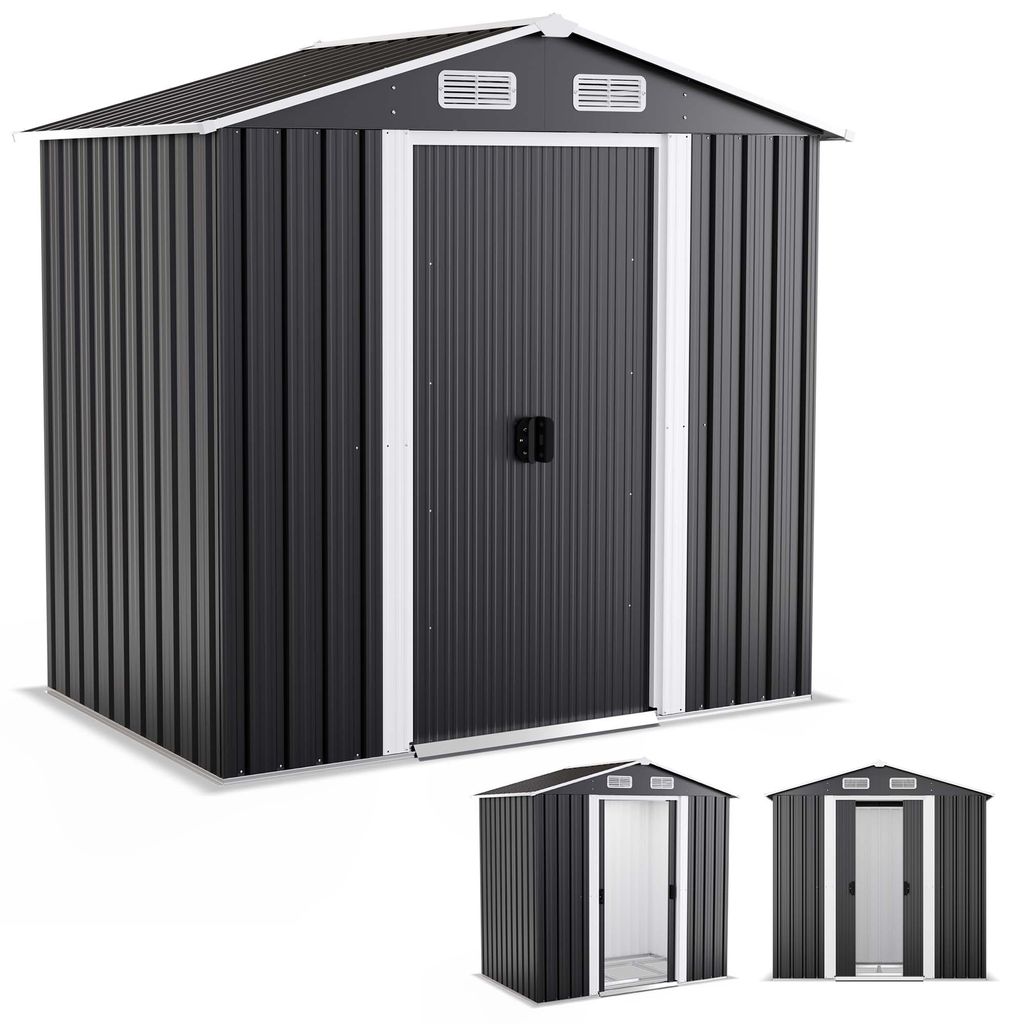 ONBEST Gerätehaus Premium | Metall | mit Fundament | Schiebetür | inklusive 2 Haken | 2,4 m² | Wetterfest