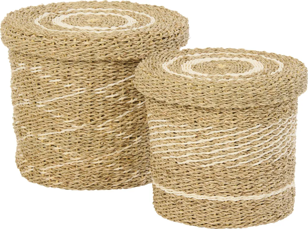 Paniers de rangement salon ou chambre en papier blanc naturel set de 2