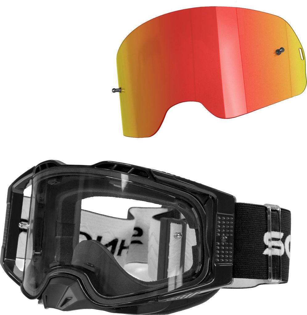 Schnorr - Motocross Brille MX Pro| Transparentes Glas (S0), Anti-Fog, Tear-Off/Roll-Off mit roten Wechselglass