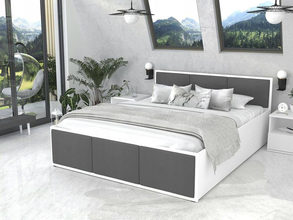 Bett mit Lattenrost Jugendbett Doppelbett weiß - grau 120 / 140 / 160 / 180 cm, Matratze:ohne Matratze, Breite:180x200 cm