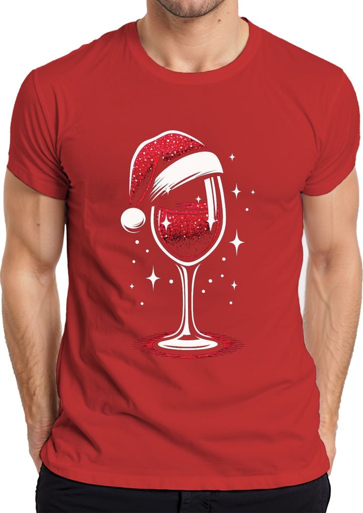 Wein Weihnachtsmütze Weinglas Winzer Weinliebhaber - Weihnachten Weihnachtsgeschenk Christmas Herren T-Shirt, Rot, M