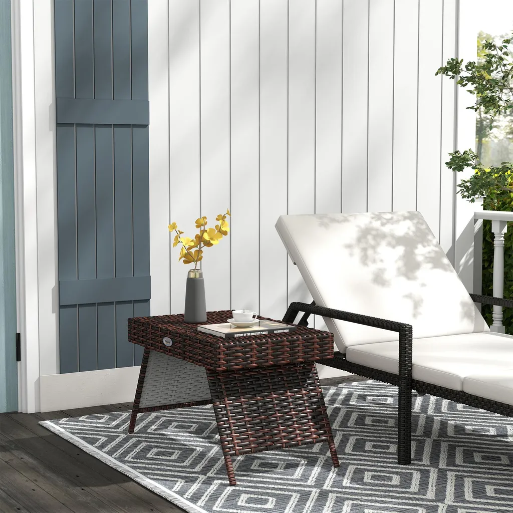 Table d'appoint pliante aspect rotin marron pour balcon et terrasse