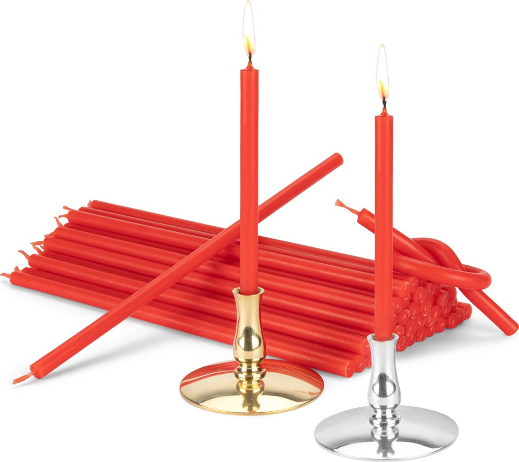 Set 2 Kerzenhalter + 200g Altarkerzen rot L 18,5cm Premium Paraffinwachs 40057