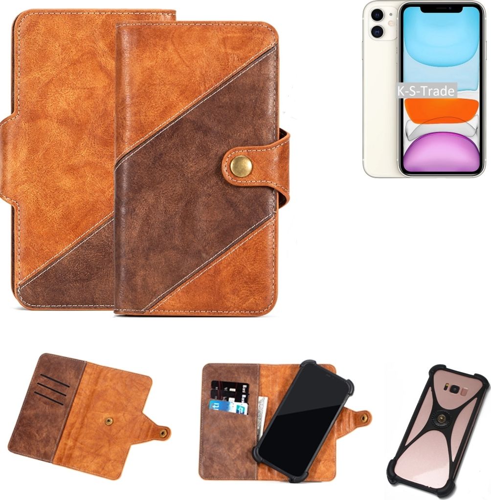 K-S-Trade Handyhülle Schutzhülle Bookstyle Case Wallet-Case kompatibel mit Apple iPhone 11 Cover Klapphülle Kantenschutz Smartphone dunkelbraun