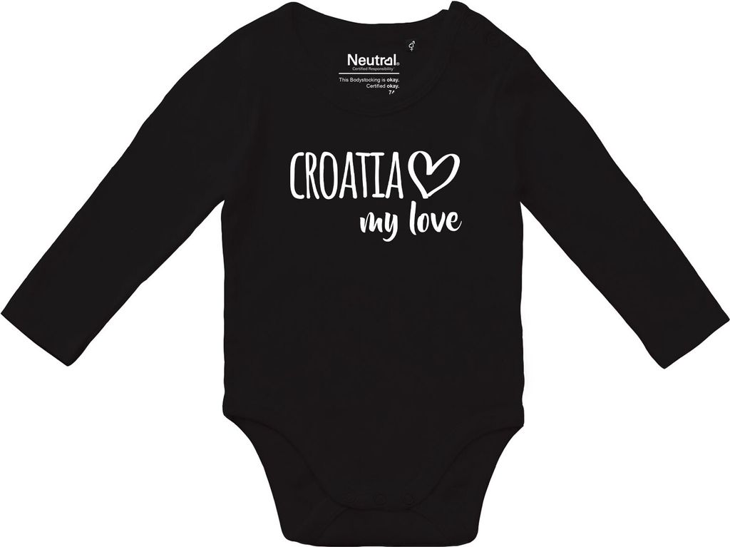 Huuraa Baby Body Croatia my love 68 Black Baumwolle Fairtrade Langarmbody Geschenkidee