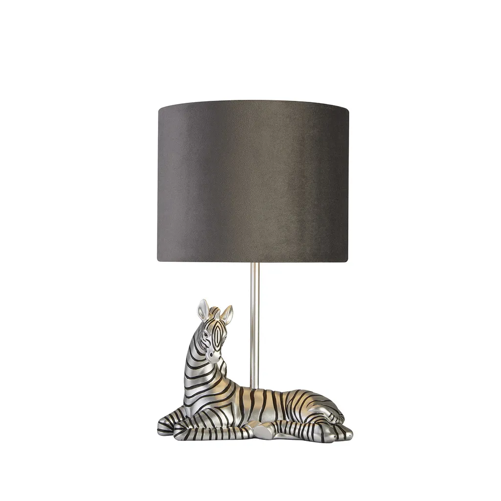 Lampe de table Zebra avec abat-jour en tissu gris E27 pour salon chic