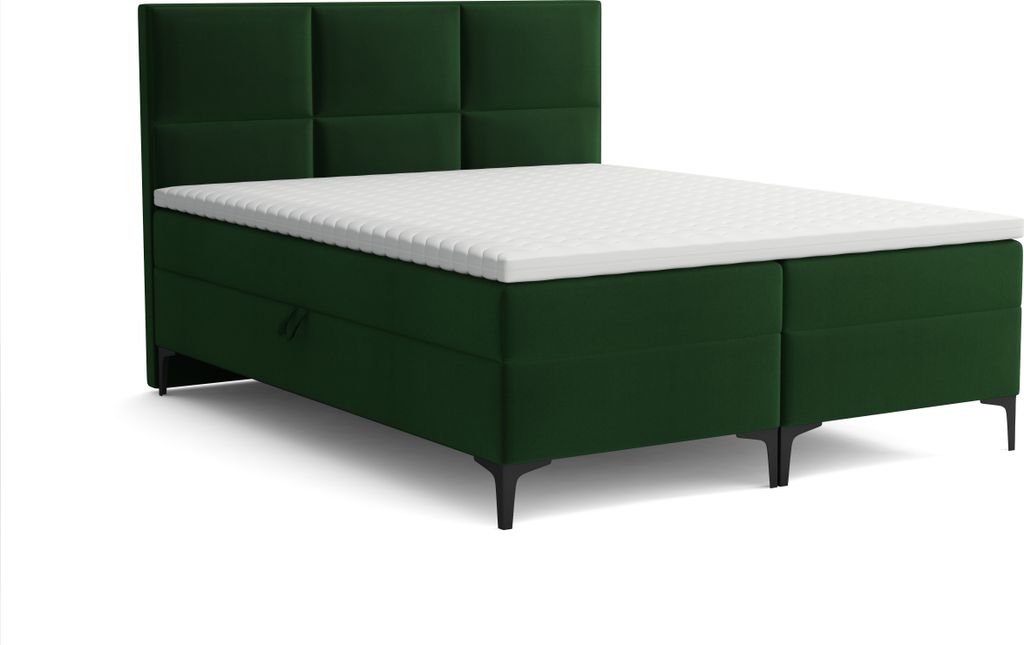 Emoebel24 Boxspringbett mit Topper und 2 Bettkasten, Polsterbett, Doppelbett 160x200 cm Hooby Grün