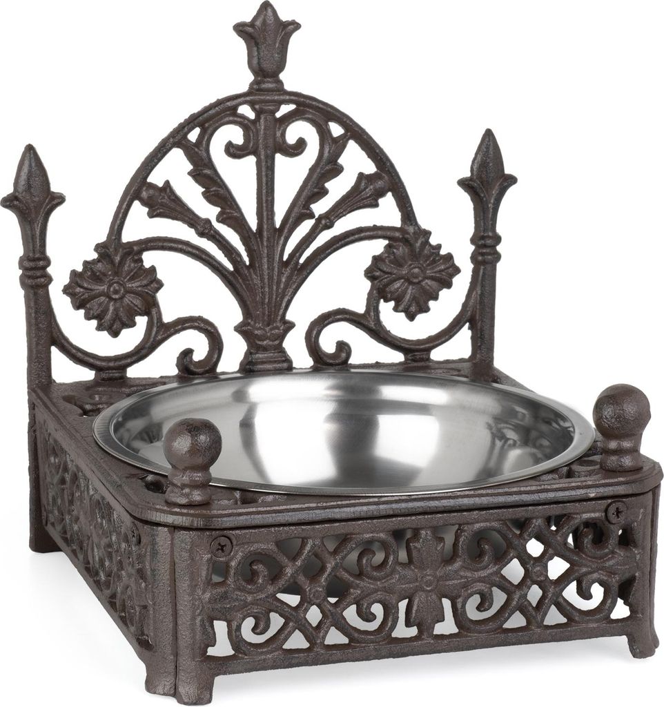 Mangeoire pour chien en fonte marron antique avec bol en Image du produit 