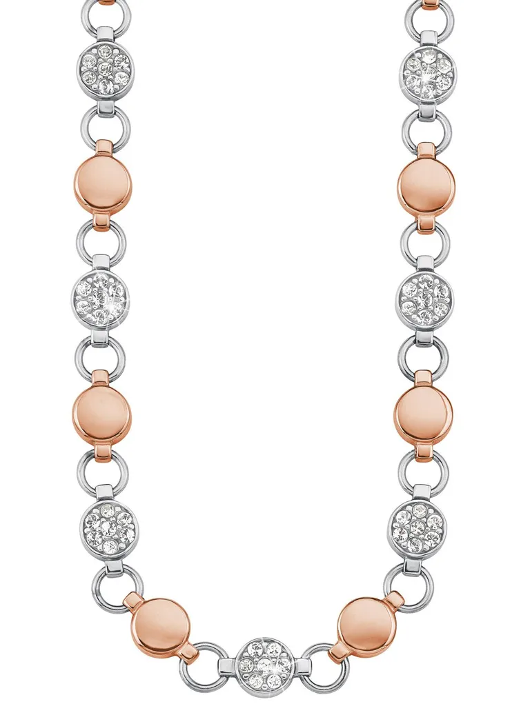 Collier maille forçat s.Oliver en acier rose et pendentif brillant