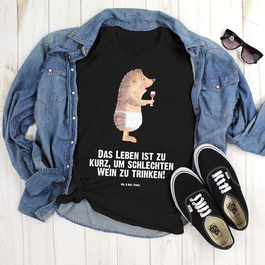 Mr. & Mrs. Panda Größe L T-Shirt Igel Wein - Schwarz - Geschenk, Weißwein, Weinglas, Lustige Sprüche, Weinliebhaber, Tshirt, Shirt, mit Spruch,...