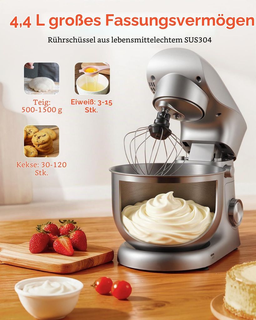 VEVOR Knetmaschine Küchenmaschine zum Backen, 1500 W