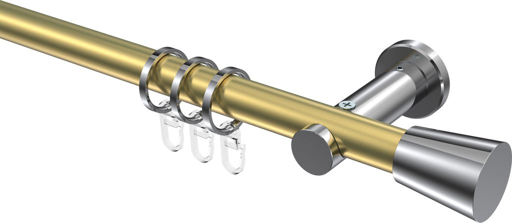 Interdeco Gardinenstange / Vorhangstange Messing-Optik / Chrom, Typ Platon Sitra (Konus), 20 mm Ø 1-läufig, 180 cm