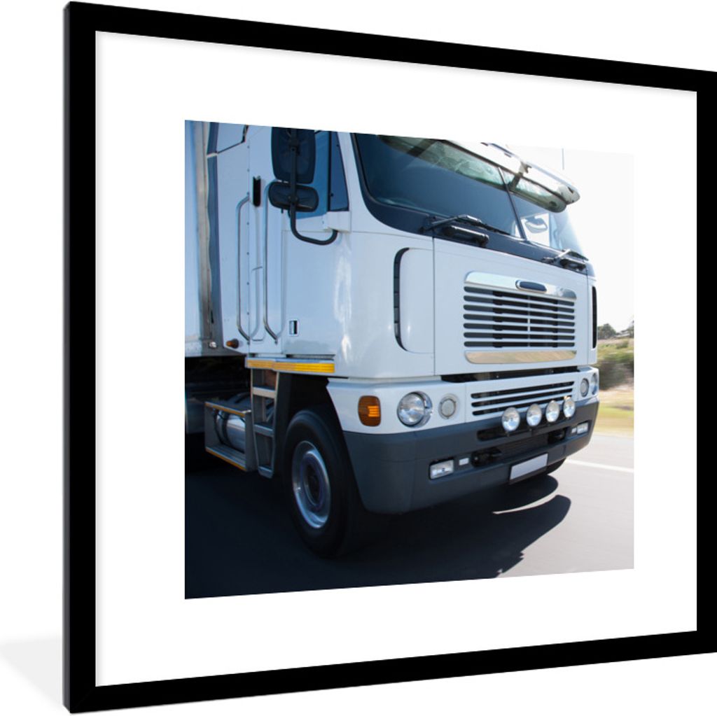 MuchoWow Gerahmtes Poster Lkw - Weiß - Auto 40x40 cm - Poster mit Schwarzem Bilderrahmen Wandposter Rahmen Foto Bilder - Poster - Plakat im Rahmen