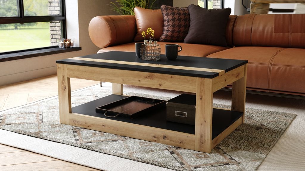 Design Couchtisch Lusso aufklappbar Rollen 112 x 45 x 66 cm Arbeitstisch Tisch Ablage Esstisch Wohnzimmertisch