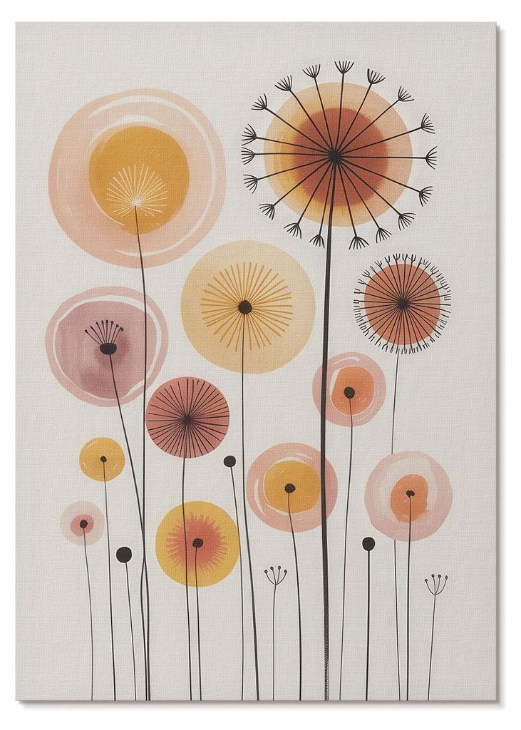 POSTER - 42x59 cm (A2) - Anna "Iris" Novakowski - Pastellfarbene Löwenzahnblüten, moderner Stil, zart - Wandbild für Wohnzimmer Schlafzimmer & F...