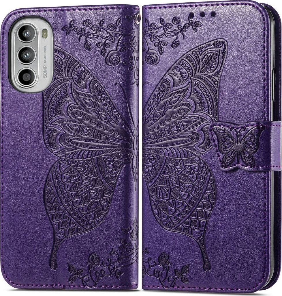 Mobigear Butterfly Motorola Moto G82 Hülle Klapphülle Geldbörse - Lila