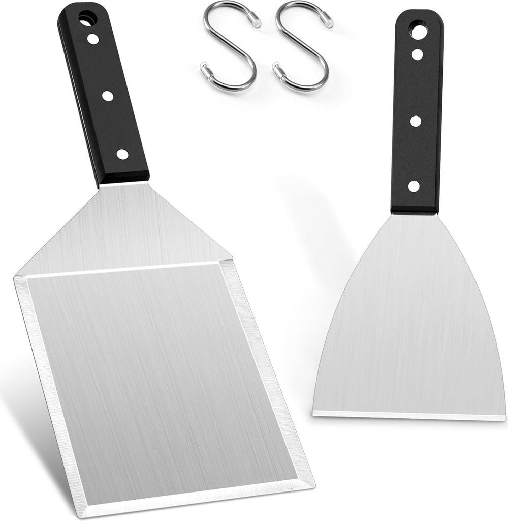 Grillspachtel Set, Edelstahl Plancha Spachtel 2er Set für Smash Burger, Grillspachtel Grillwender für Gasgrill, Feuerplatte und Teppanyaki, Grill...