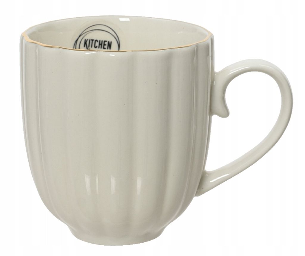 Tasse Porzellan mit Griff 10cm gerillt 400ml Creme Weiß Produktbild 