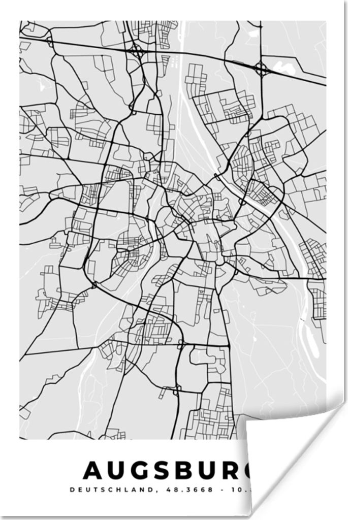 MuchoWow Poster Stadtplan - Deutschland - Karte - Augsburg 120x180 cm - Kunstposter