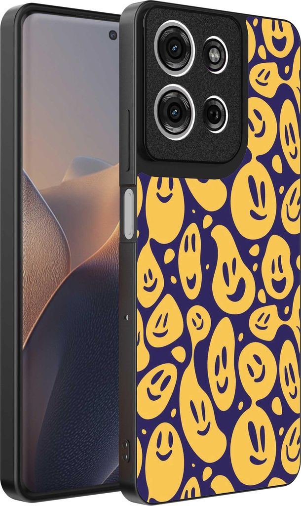Geeignet für Motorola Edge 60 Fusion Phone Fall mit Smiley-Druck - TPU zurück Abdeckung Fall Emoji Design - lila gelb - Smartphonica