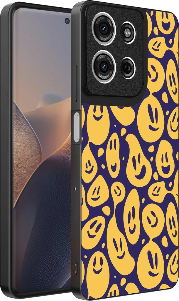 Cover Motorola Edge 60 Fusion Emoji Smiley TPU Antiurto Viola e Giallo