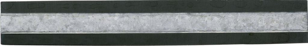 A close-up, horizontal view of a product with dark top and bottom borders and a textured gray middle section.
